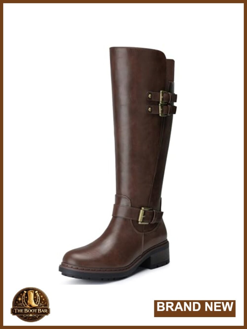 Women's Knee High Motorcycle Boots Faux Leather Round Toe Side Zipper